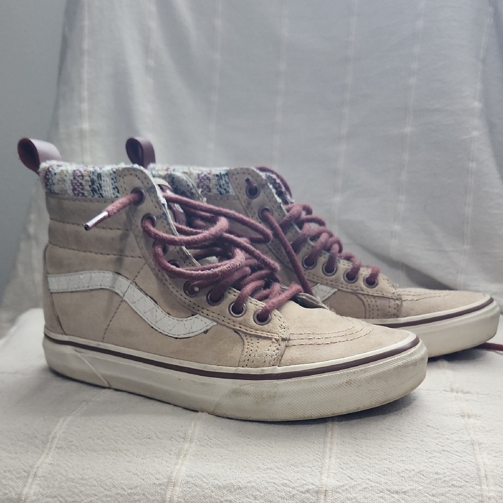 Vans High-Top Sneakers in Beige and White